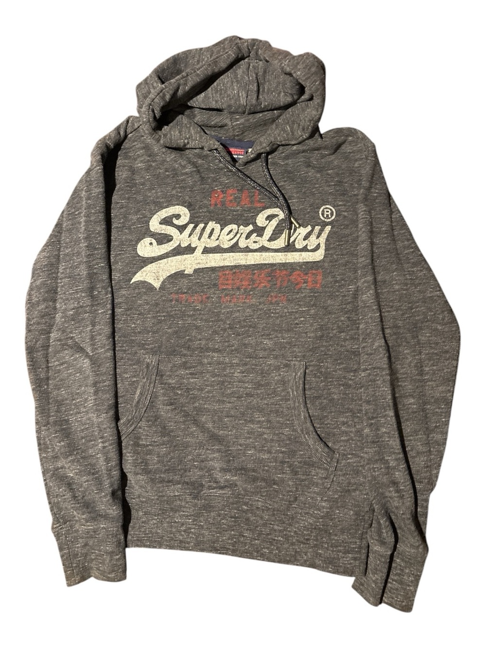 Superdry Heather Gray Pullover Hoodie with Vintage Logo